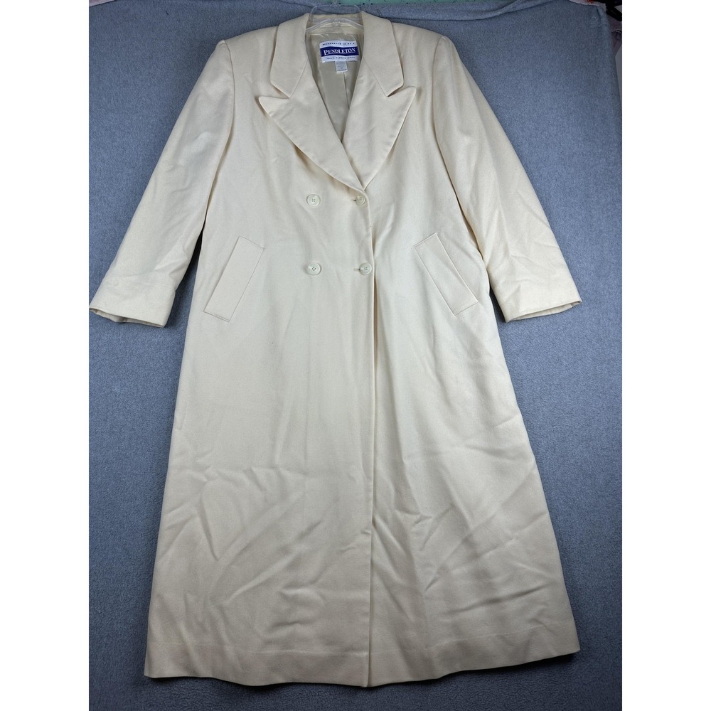 Pendleton Coat Womens 16 Off White Wool Long Overcoat Double Breasted USA Lined